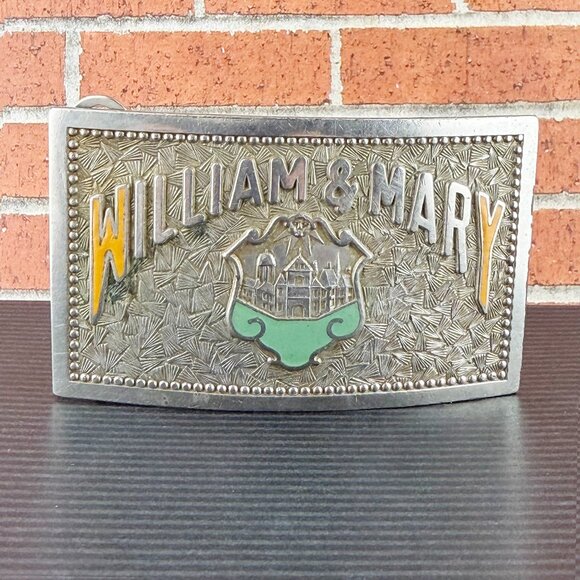 Vintage Jenkins Baltimore William & Mary College Belt Buckle Silver Tone Enamel